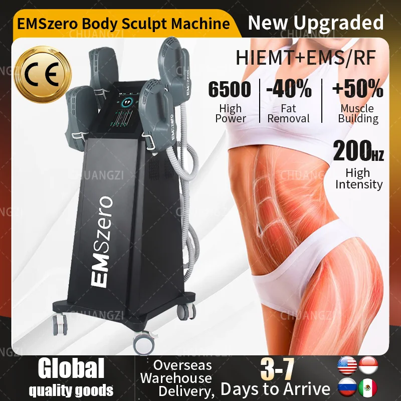 

EMSzero 6500W Hi-emt+RF EMS Muscle body sculpting Machine with 4 Handles RF Pelvic Stimulation Pads Optional salon