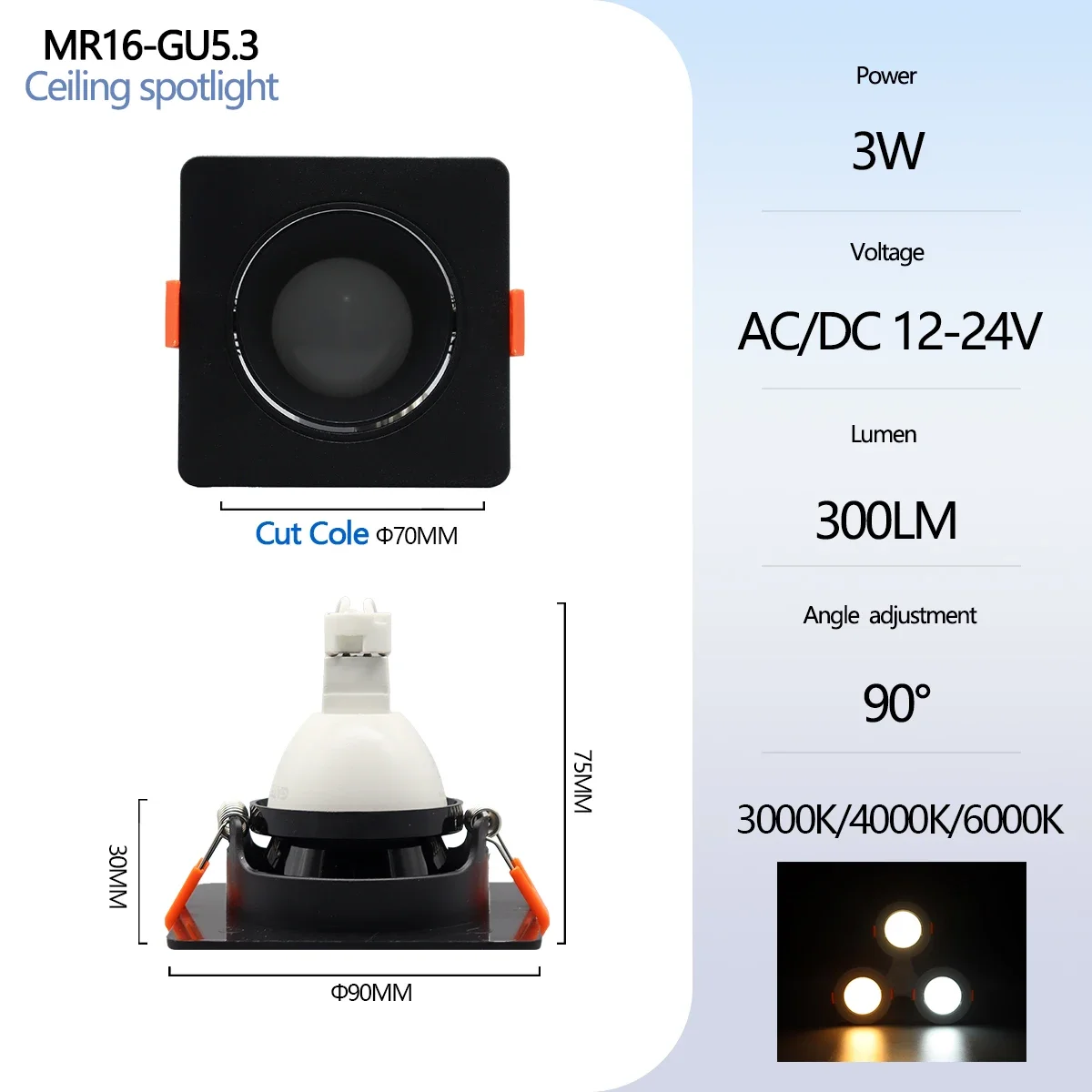 Square 3W Black