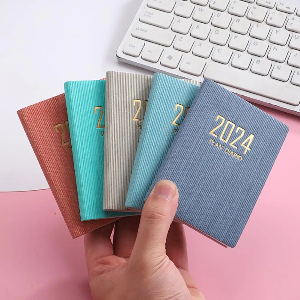 A7 2024 English Planner 2024 A7 Mini Journal Faux Leather Hardcover Ink-proof Paper 180 Pages Student Supplies for Pocket Diary