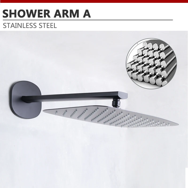 Bathroom Overhead Wall Ceiling Mounted Shower Arm Top Head Ultra Thin Matt Black Rainfall Sprinkler Spar Big Square Round Oval Shower Head