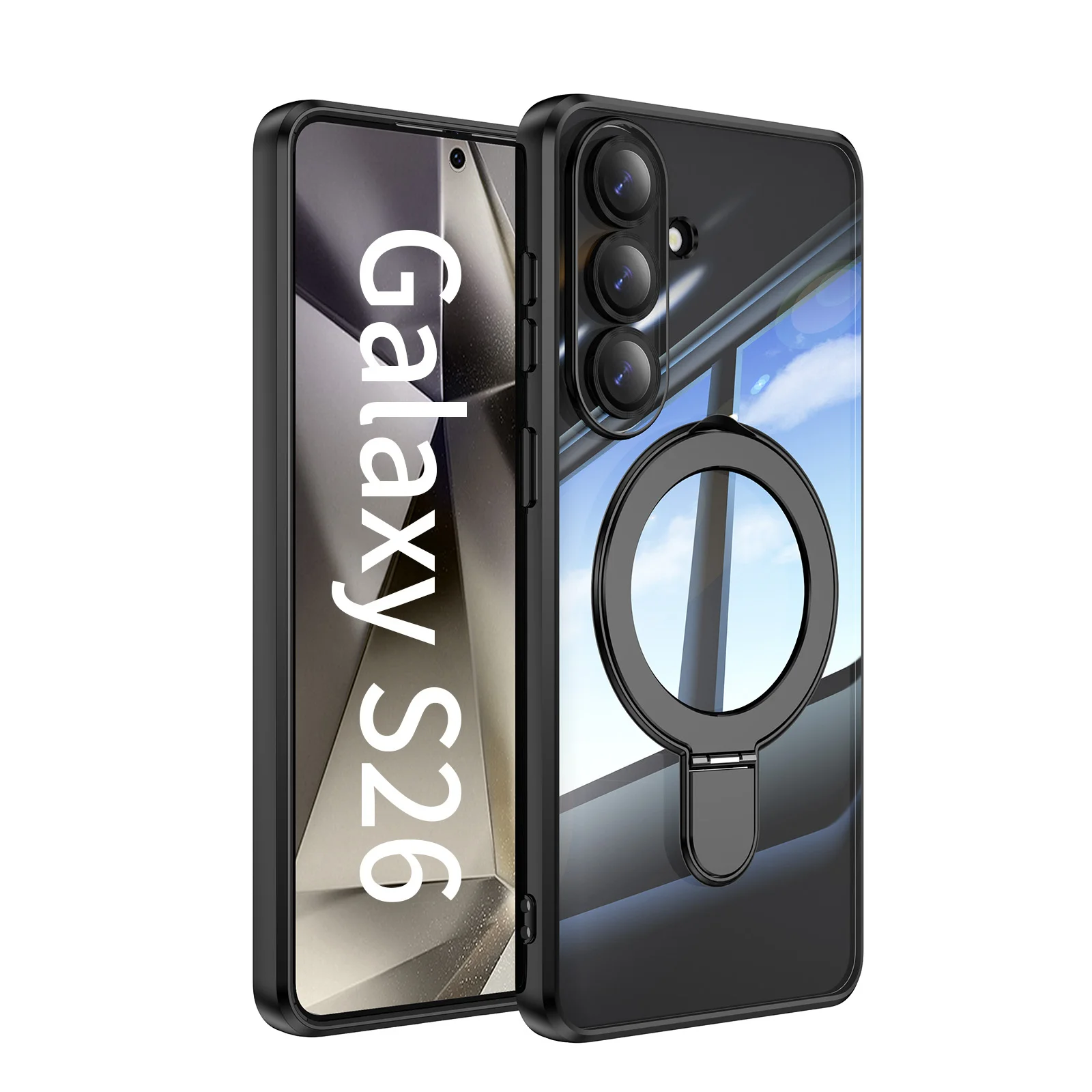 360° Rotating Magnetic Phone Case with Transparent Acrylic Cover and Metal Lens Protection