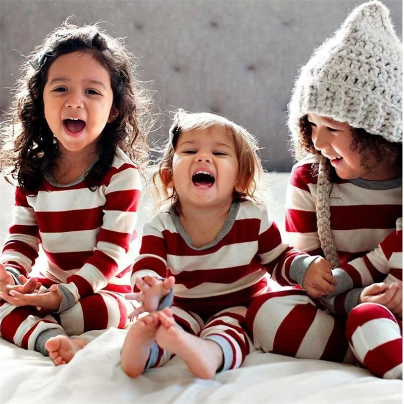 

2022 Christmas Pajamas Striped Family Matching Outfits Mommy and Me Xmas Pj's Clothes Father Mother Children & Baby Sleepwear