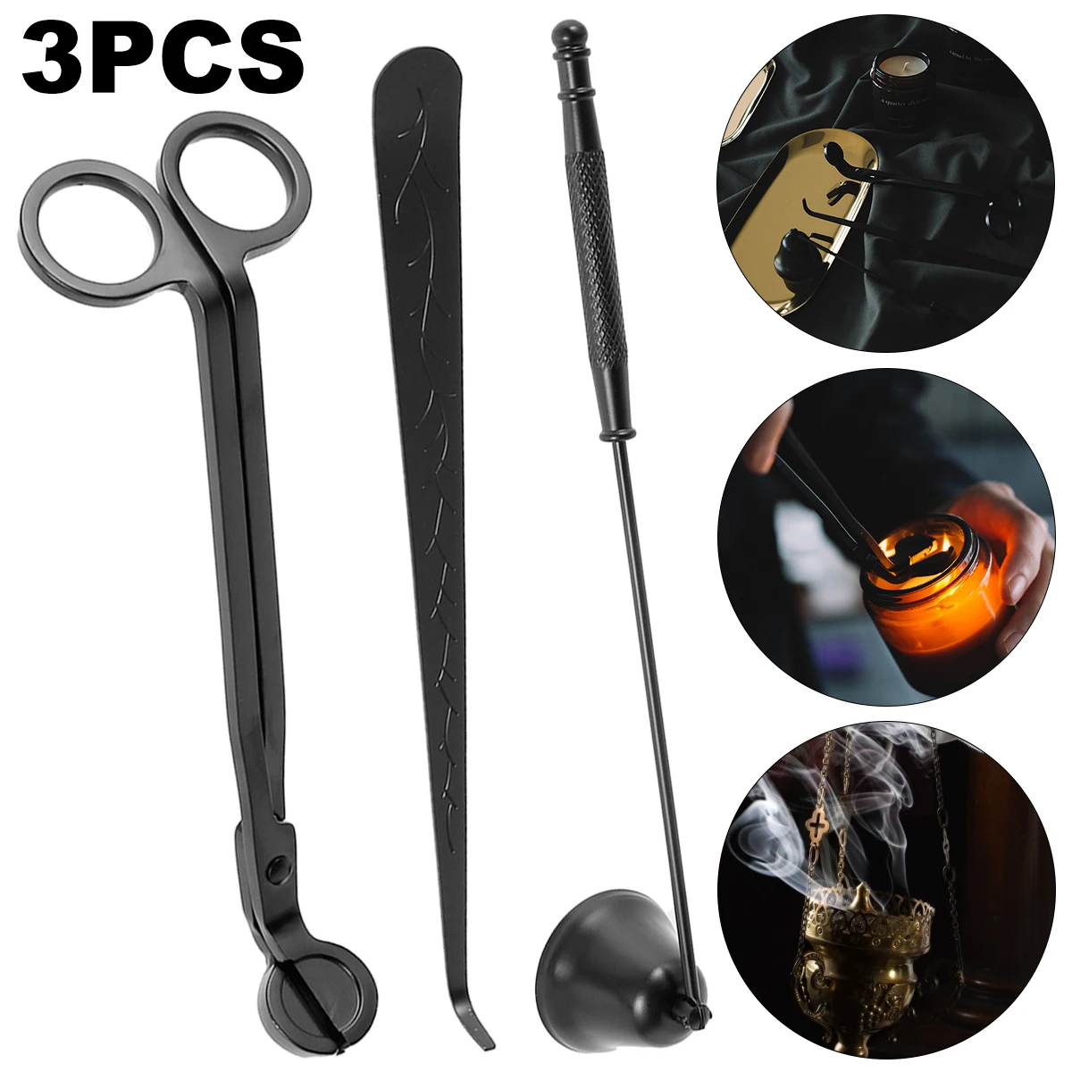 3Pcs Candle Wick Trimmer Snuffer Stainless Steel Care Tools Accessory Set for Home Decor |