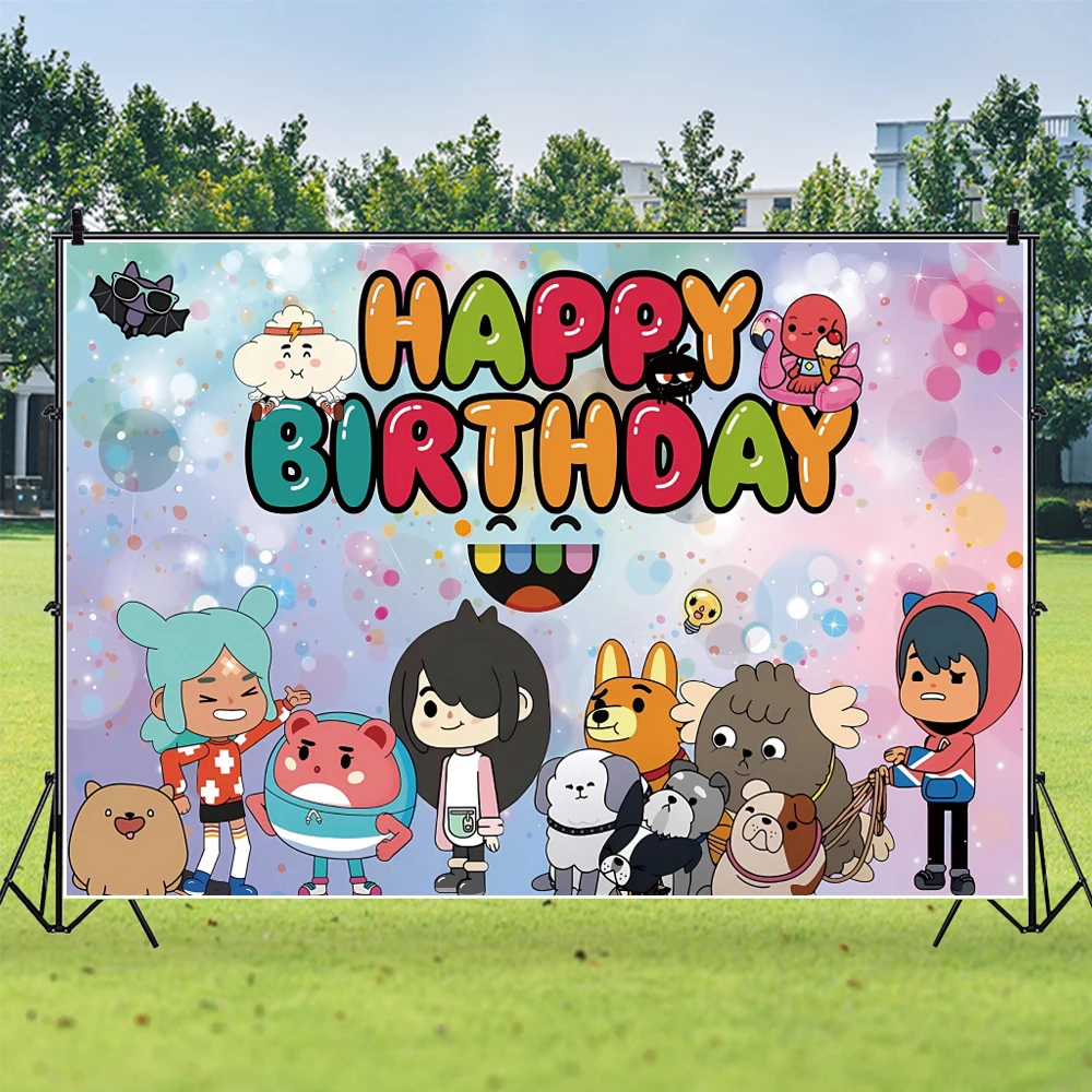 Backdrop Toca Boca Life World Birthday Party Decoration Banner for Kids Cartoon Toys Game Photo Background Photography Props