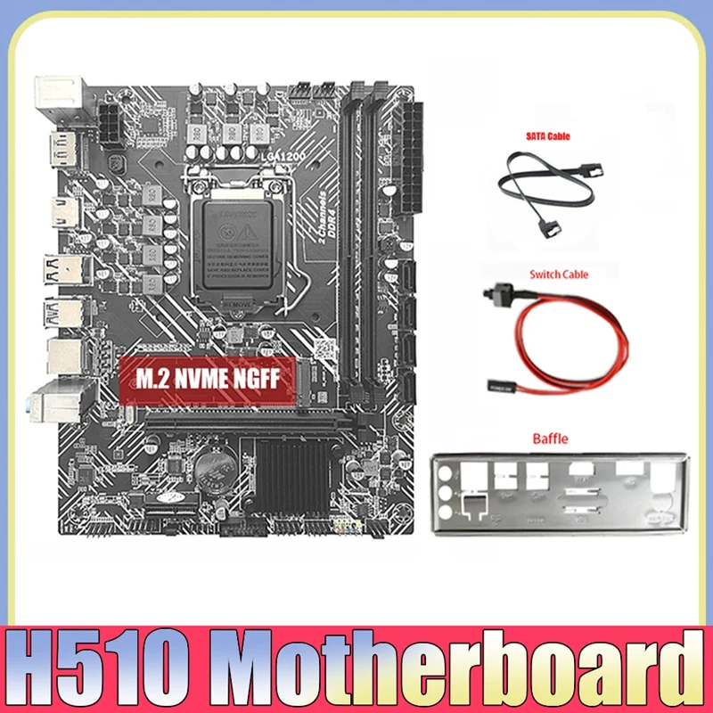 

Материнская плата H510 + кабель SATA + кабель переключателя + перегородка LGA1200 DDR4 Gigabit LAN для G5900 G6400 I3-10100 10/11Th CPU