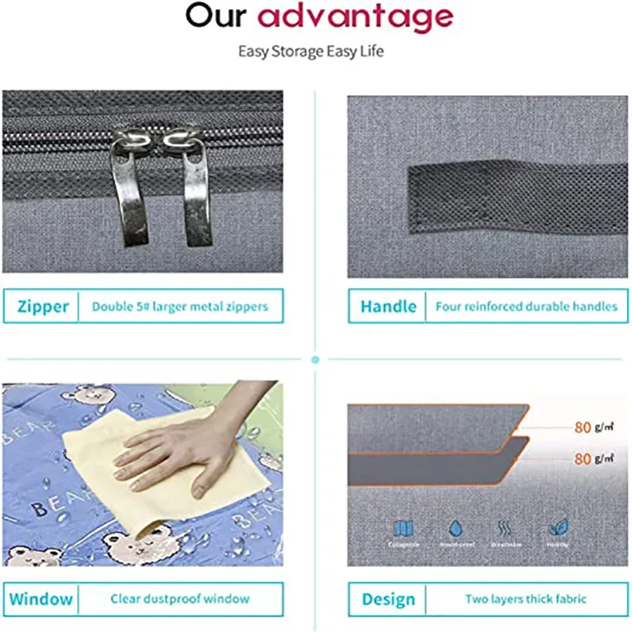 3/2/1pcs Under the bed quilt storage bag with cover can be folded, can be used for bedding clothes toys with 4 reinforced handle 5