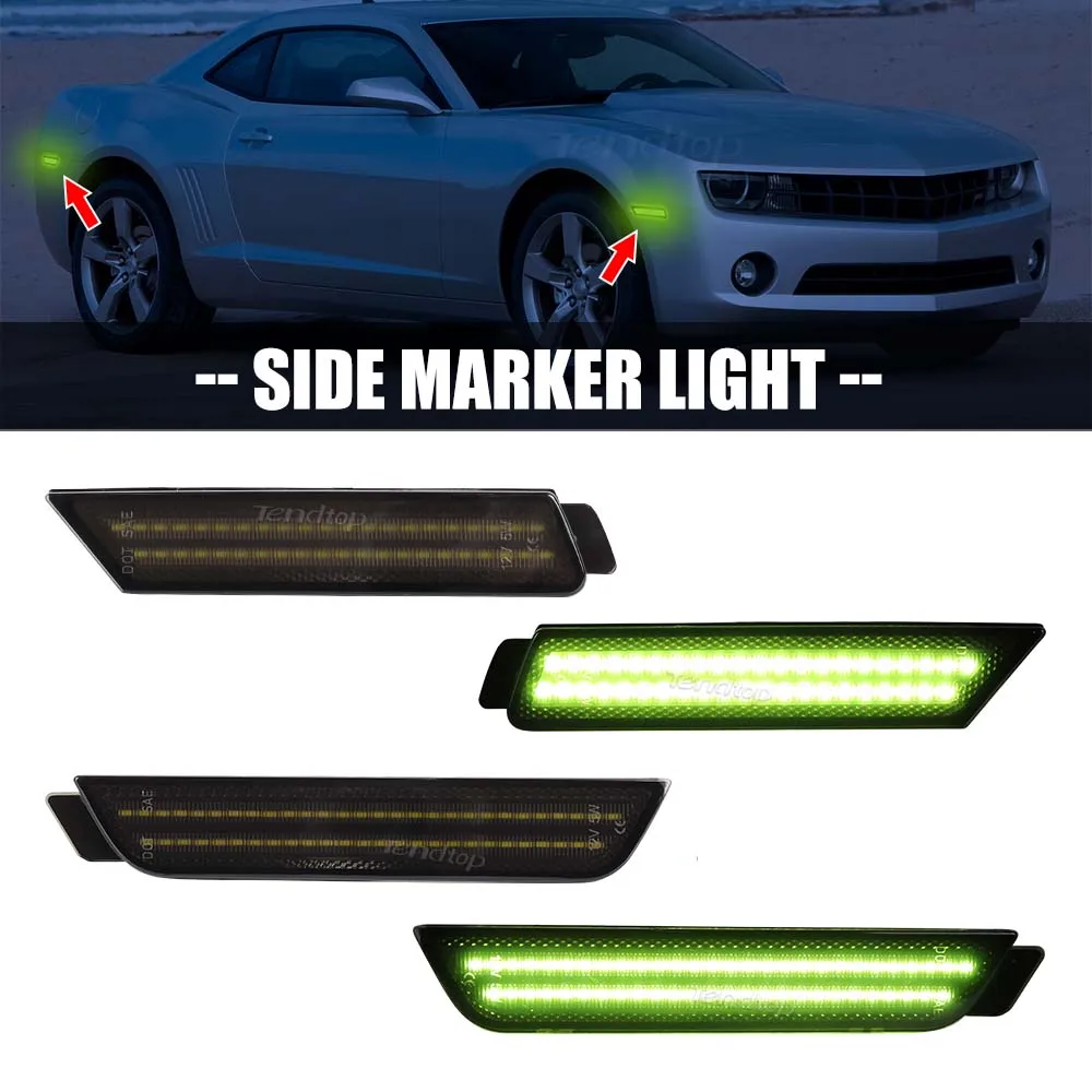 

4pcs Green Full Led Front Rear Side Marker Light Kits Fender Led Side Marker Lamps Smoke Lens For Chevrolet Camaro 2010-2015