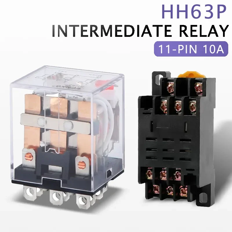 

5Pcs Electromagnetic Coil Universal DPDT Power Relay HH63P 12V24V220V Miniature Contactor And Base For Circuit Suction