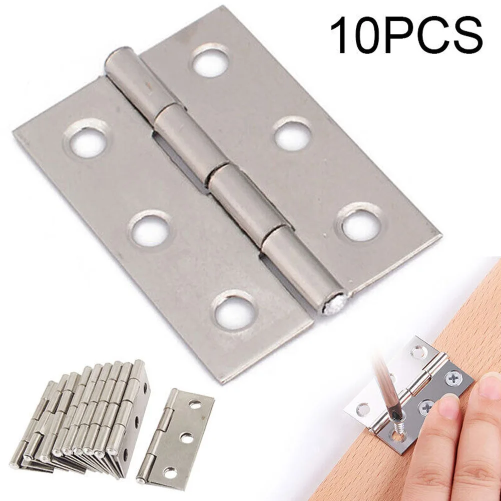 10Pcs Hardware Stainless Steel Hinges Door Connector Drawer 6 Mounting Holes For Furniture Bookcase Window Cabinet Door Fitting