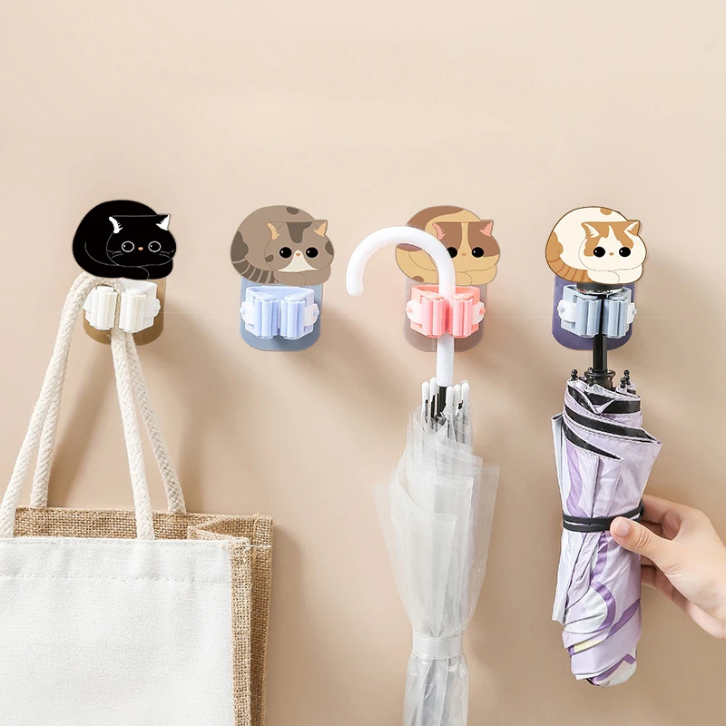 

Bathroom Strong Mop Hook Rack Cartoon Cat Mops Clip Clamp Brush Broom Holder Wall Mounted Mop Hanger Kitchen Bathroom Organizer