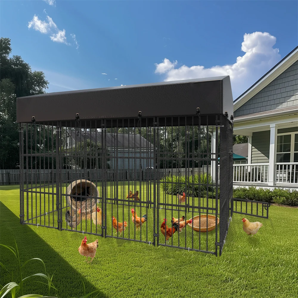 Heavy Duty Large Dog Kennel Pet Welded Metal Playpen Animal Cage with Roof Cover Pet Run Enclosure Playpen House Outdoor Indoor 4