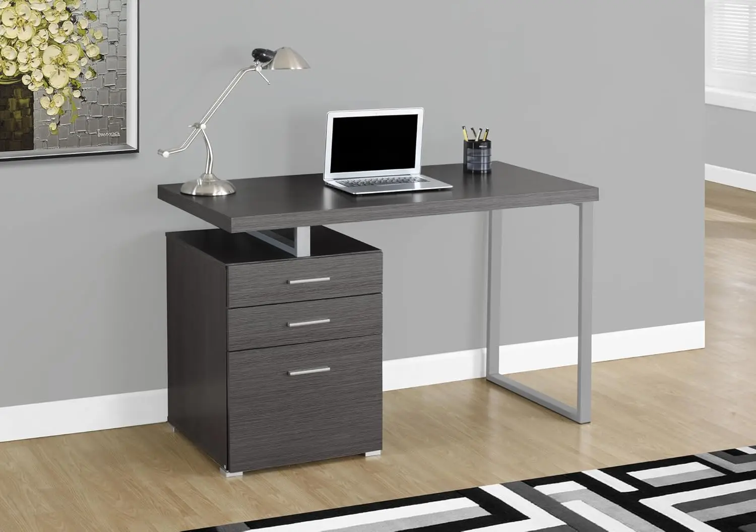 Left or Right Facing 47-Inch Modern Home Office Computer Study Writing Desk with Filing Drawer, 48"L, Grey 2