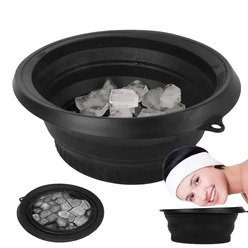 Ice Bowl For Face Quick Cooling Foldable Silicone Wash Basin With Built-In Ice Tray Bathroom Accessories Portable Washing Basin