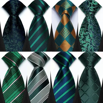 Cravatta da uomo di lusso 8CM Strisce di colore verde Cravatte floreali solide per uomo Sposo Cravatta in tessuto jacquard per la festa nuziale aziendale 1