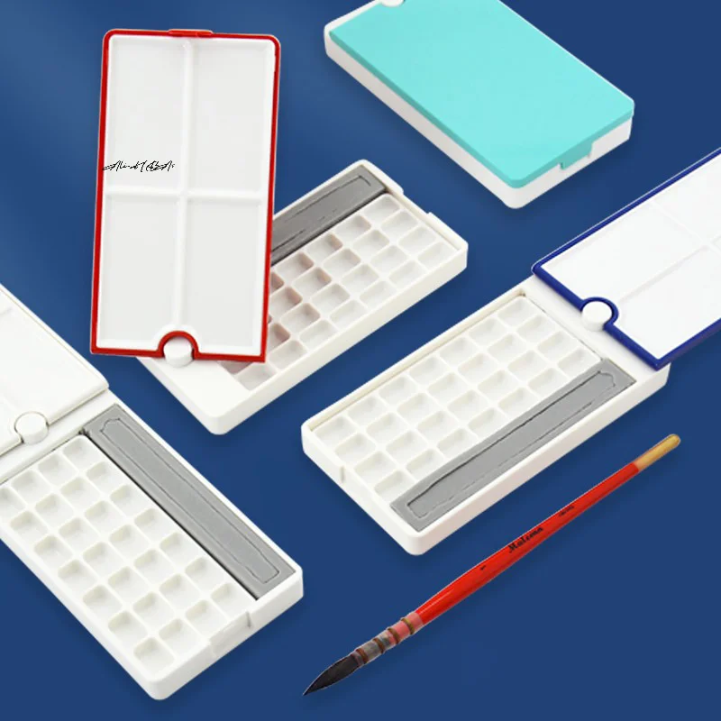 360&deg; Rotating Empty Watercolor Palette Nail Art Tray Box 28 Grid For Diy Travel Gouache Oil Plastic Nail Art Palette
