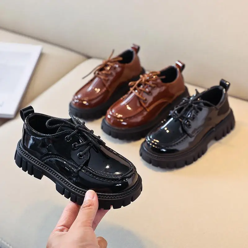 Wednesday Addams Shoes Cosplay Baby Girls Lmitation Leather Shoes Black Cosplay Princess Dress 2-16 Years