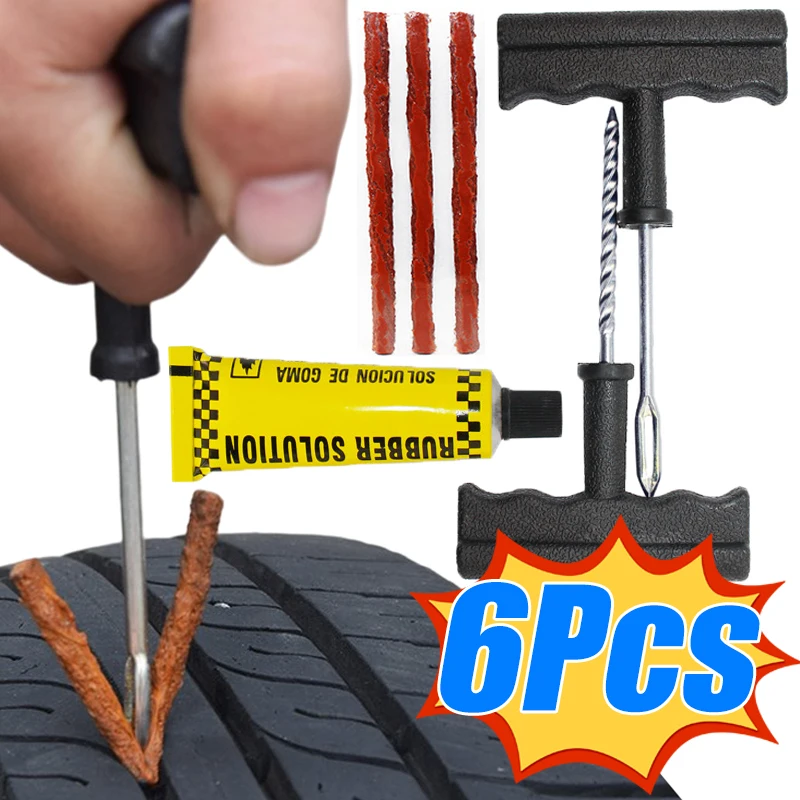 6Pcs Car Tire Repair Tool Tubeless Tyre Puncture Plug Repair Kit Car