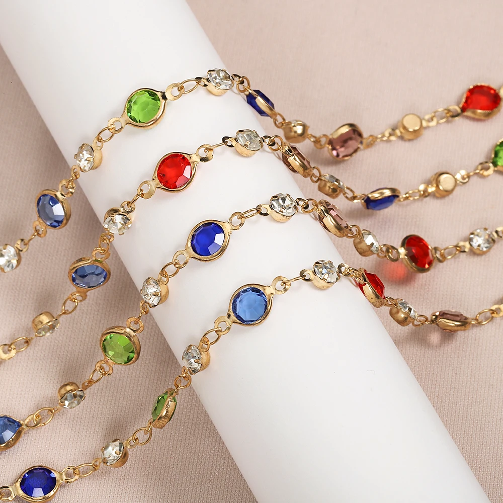

1meter Crystal Beads Chains Colorful Glass Rhinestone Boho Bohemian Chain for Necklace Bracelet DIY Jewelry Making Supplies