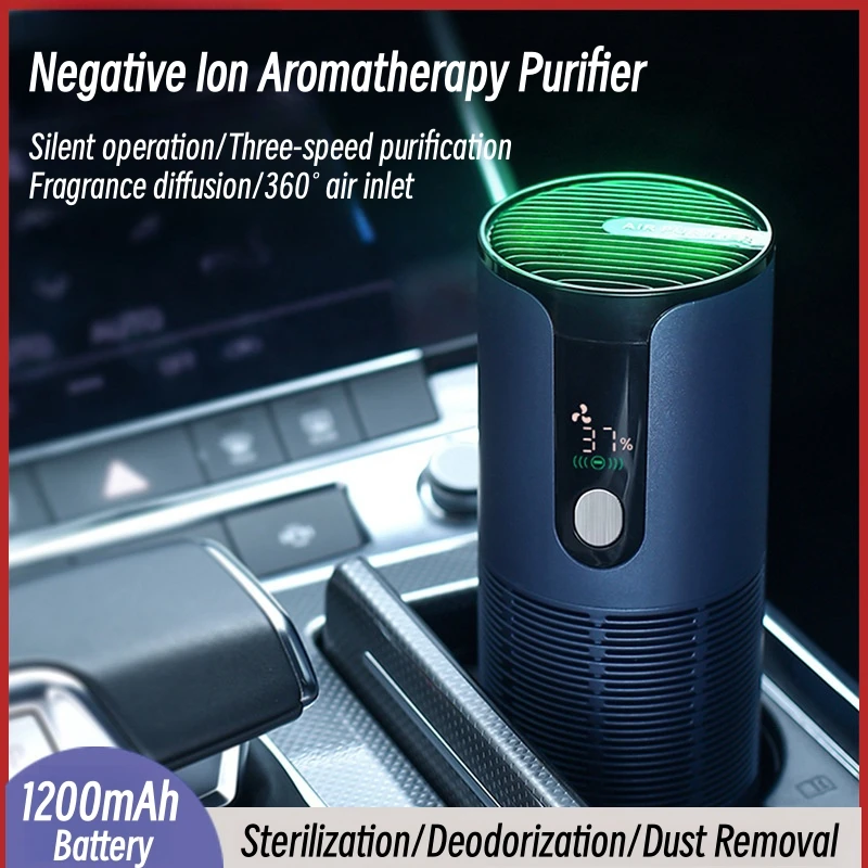 Portable Car Air Purifier 1200mAh Wireless Negative Ion Purification 3 Speed Dust Formaldehyde Removal Home Office Air Freshener