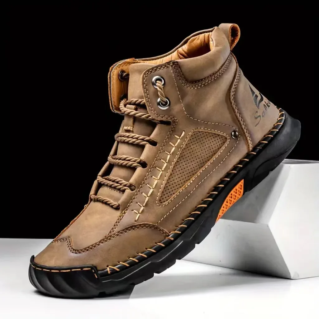 Men's Hand-stitched Boots Plus-size Casual Shoes Comfortable Soft Ankle Boots Outdoor Non-slip Wear Boots 2025 New