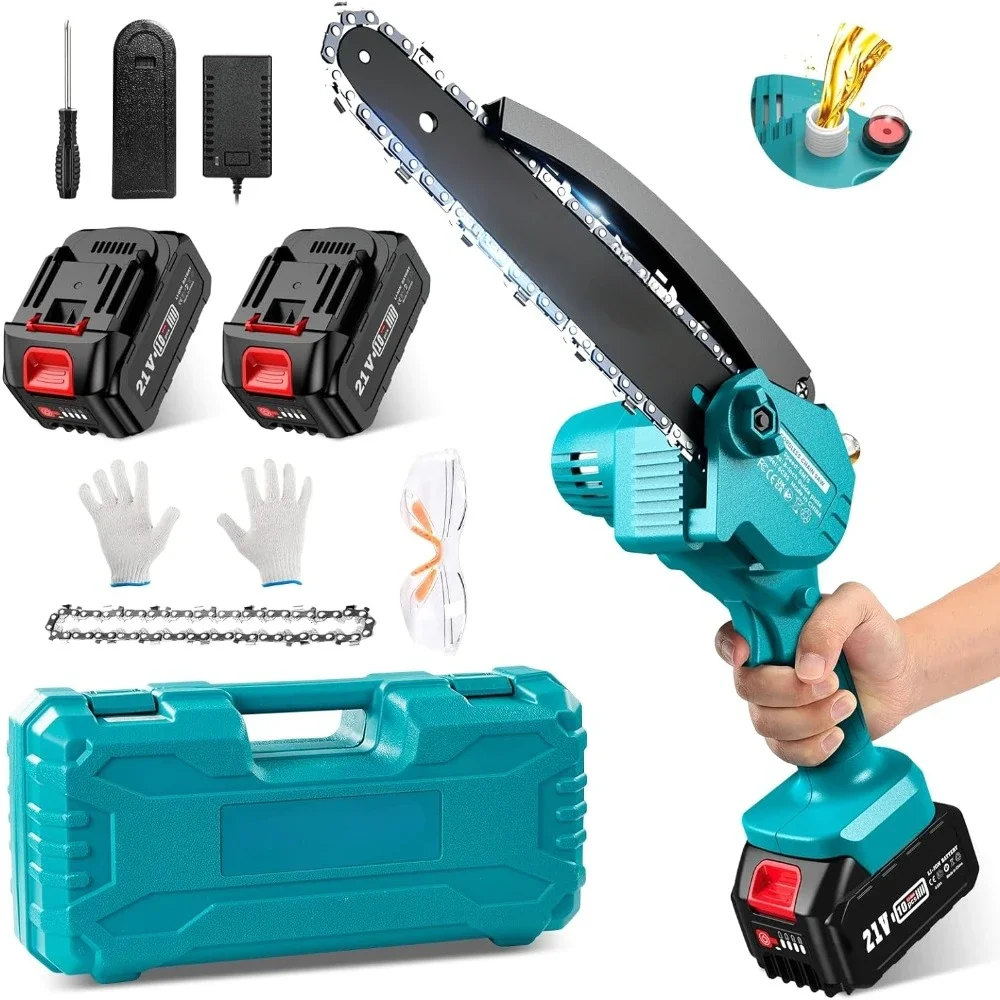 8-Inch Cordless Mini Chainsaw with 2 Batteries & Oiler 1