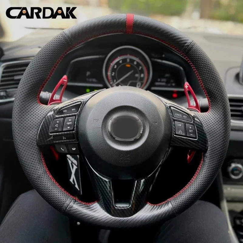Steering Wheel Cover CARDAK Carbon Fiber Leather For Mazda 3 Axela Mazda 6 Atenza 2 CX-3 CX-5 2013 2014 2015