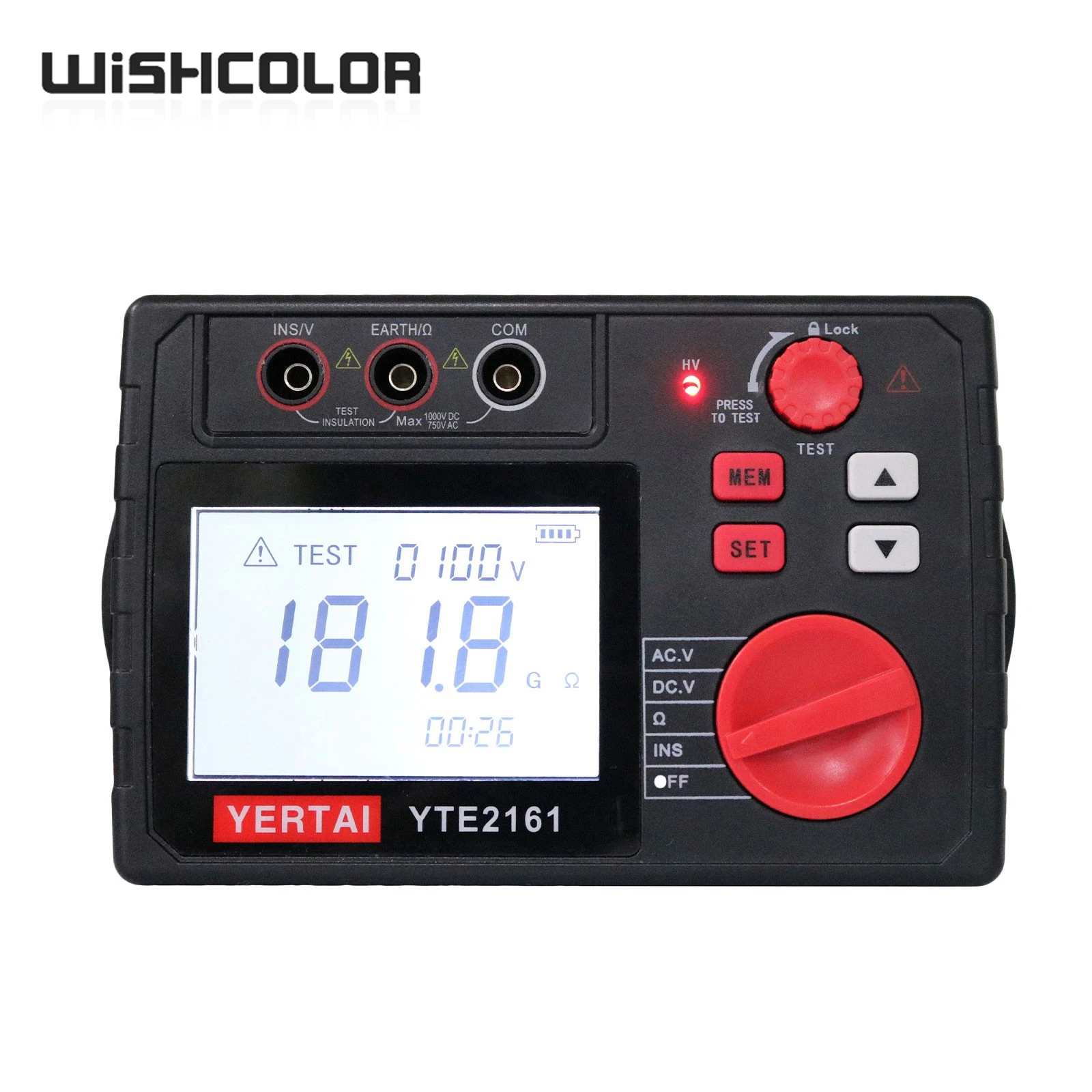 

Wishcolor YTE2161 100Gohm Intelligent Handheld Insulation Resistance Tester for Voltage and Resistance Measurement