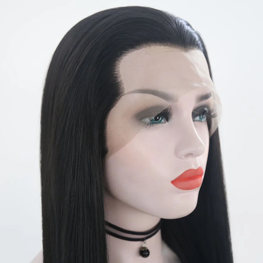 Lace Front Wig RONGDUOYI Cosplay Wig White Synthetic Lace Front Wigs for Women Or Men Use Long Straight Hair Black Silky Straight Natural Daily