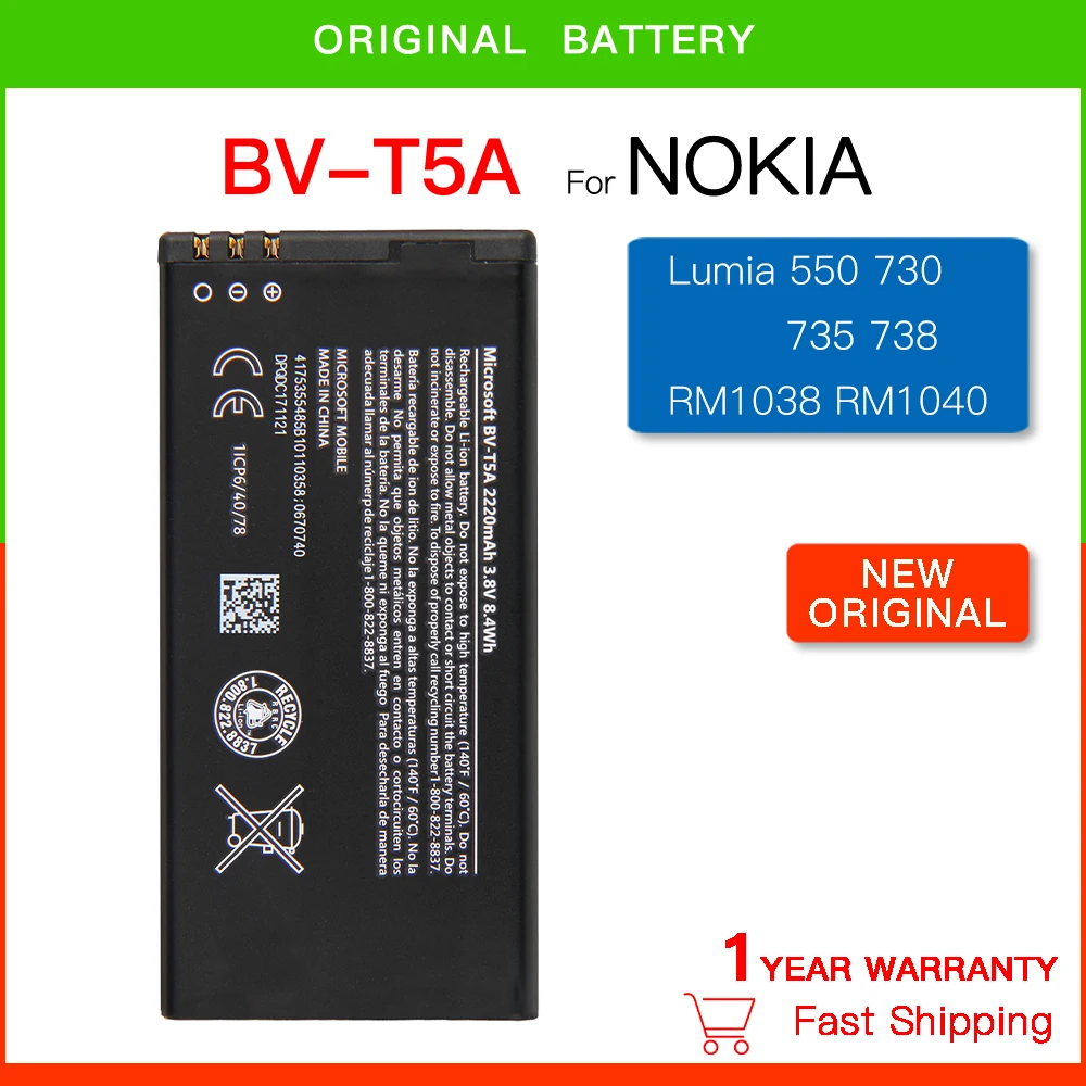 Batteria Di Ricambio 2220Mah Bv-T5A Batteria Per Nokia Lumia 550 730 735 738 Superman Rm1038 Rm1040 Batteria Per Cellulare