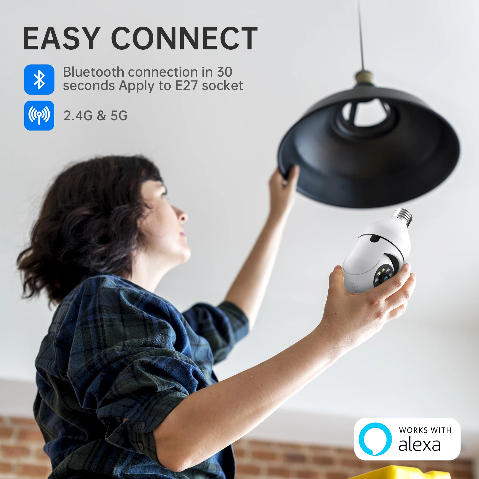 Bulb Security Cameras3 MP Outdoor Wireless WiFi Camera Color Night Vision 5GHz, 360 Degree, E27 Light Socket Screw In Security 6