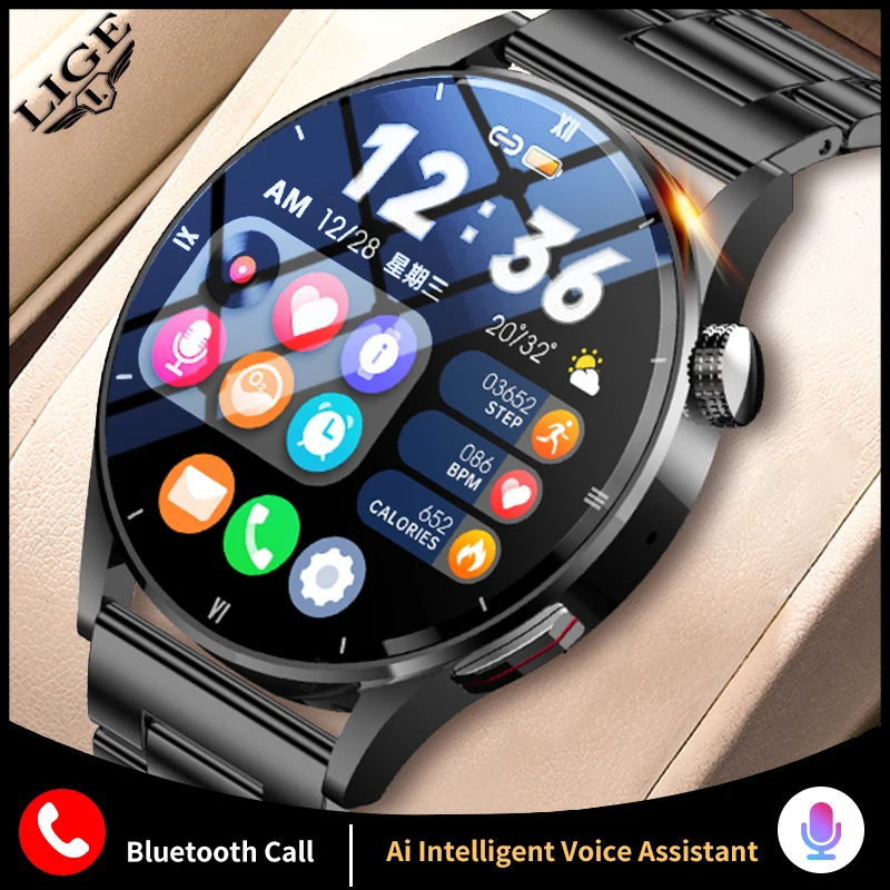 

LIGE Body Temperature Bluetooth Call Smart Watch Men 2022 Sports Bracelet Waterproof Custom Dial Men SmartWatch For IOS Android