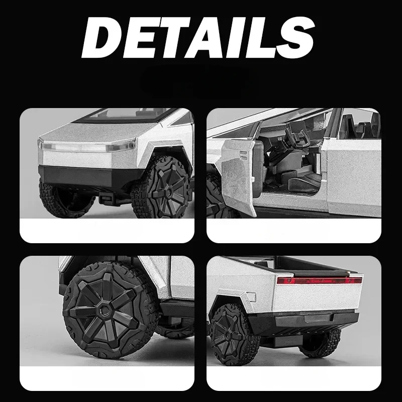 1:36 Tesla Cybertruck Pickup SUV Alloy Car Model Diecast Metal Toy Off-Road Vehicle Pull Back Truck Sound Light Toy Collection 4