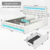 Queen Bed Frame with Drawers, LED Bed Frame with Charging Station, Pu Leather Platform Bed Frame Queen Size with Storage, White 2