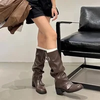 Women's Over-Knee Long Boots round Toe Western Knight Boots Thick Heel Autumn Winter New Style Polyurethane Rubber Material - Image 2