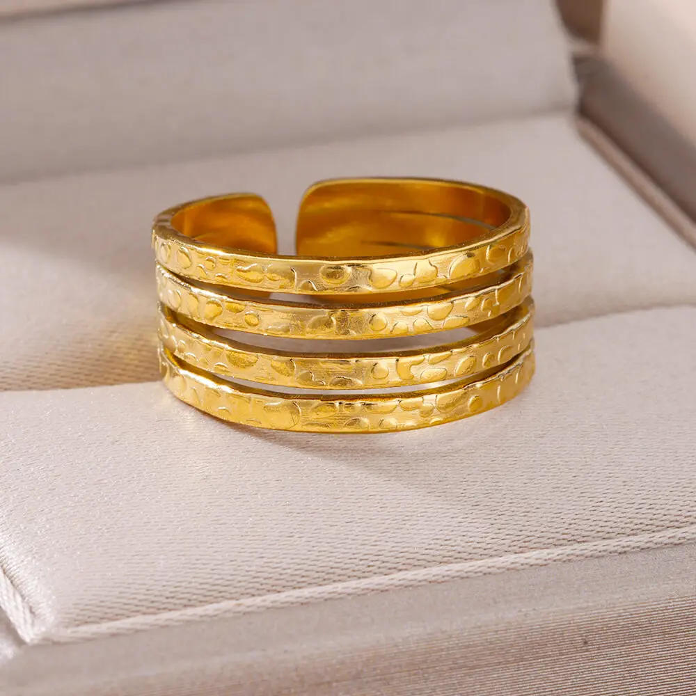 Geometric Layered Ring Adjustable Gold Plated for Women Wedding Jewelry Gift