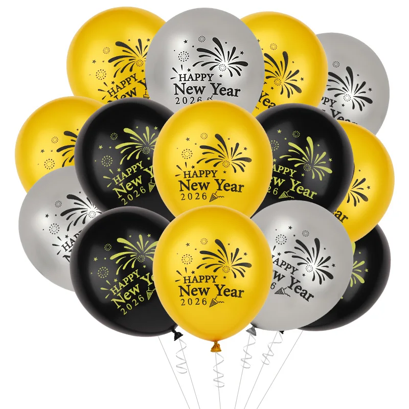 15 Stuks Goud Zwart Gelukkig Nieuwjaar 2026 Latex Ballonnen Voor Oudejaarsavond Party Decoratie Gunsten 12Inch Kerst ballon Levert
