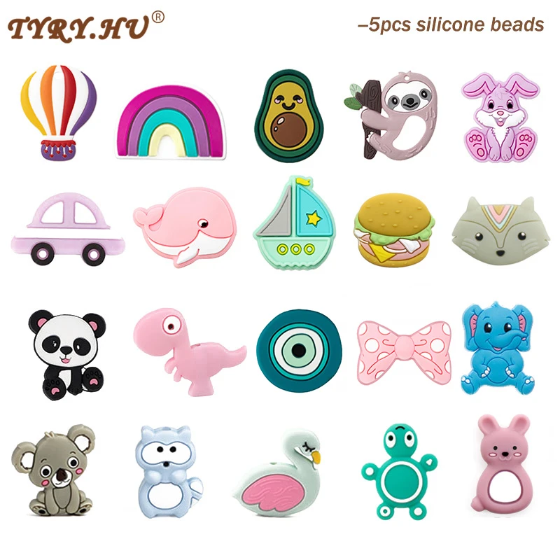 Cuentas De Silicona De Dibujos Animados Para Bebe Cadena De Chupete Con Diseno De Koala Oso Perezoso Conejo Tortuga Y Arcoiris Sin Bpa Accesorios Diy 5 Unidades Mordedores De Bebe Aliexpress