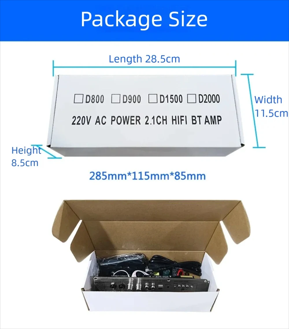 Sound Amplifier Board D2000 100W+100W+200W BT5.1 AUX/USB/TF Card Channel2.1 HiFi