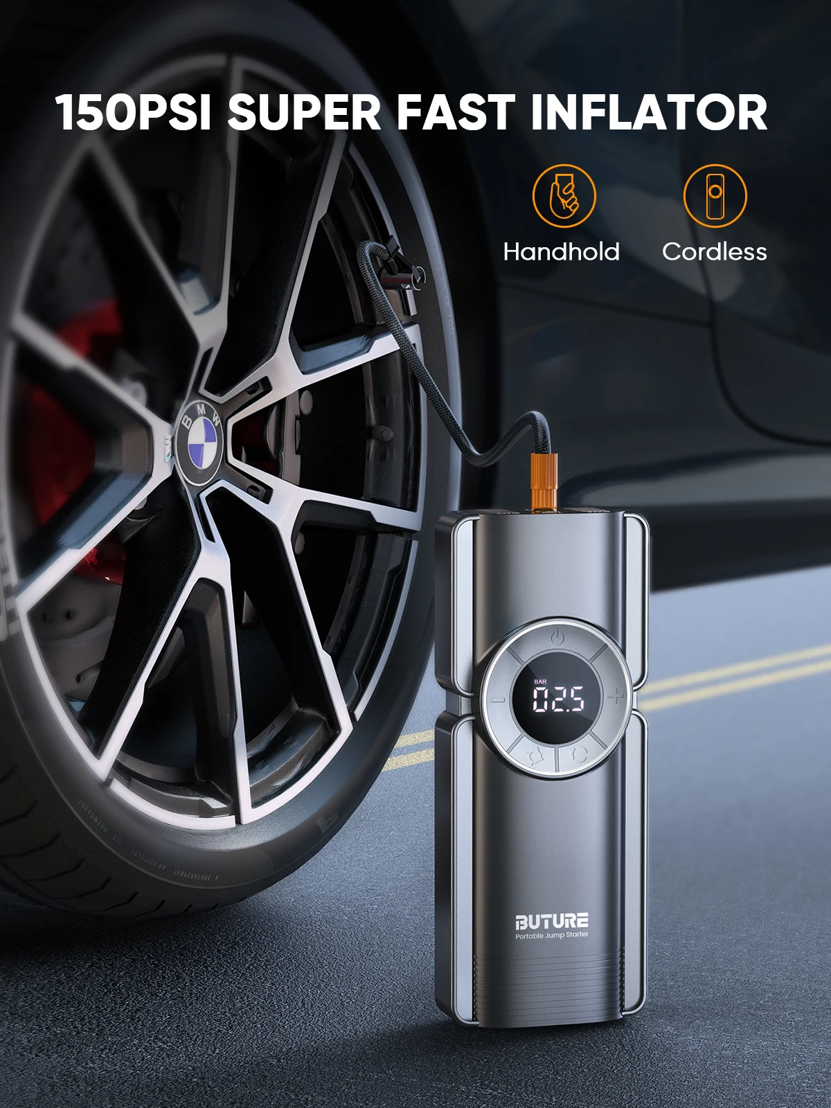 Buture Starthilfe Powerbank 2500A Spitzenstrom 2000mAh Auto Starthilfe mit  LCD-Display(Für alle Benzinmotor oder 8