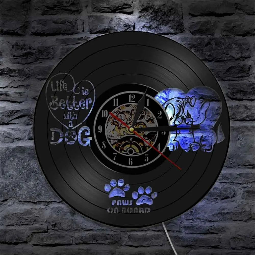 Life Is Better With A Dog Inspirational Quote Vet Clinic Dog Wall Decor Orologio Da Parete Paws On Board Orologio Da Parete Con Dischi In Vinile Vinta