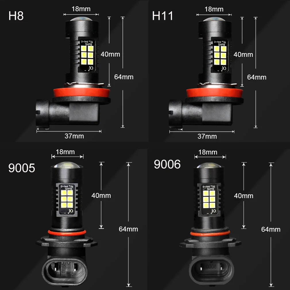 Carro branco de condução nevoeiro luzes lâmpada, Auto LED Light, Running lâmpada, 12V, 24V, H8, H11, HB4, 9006, HB3, 9005, 3030SMD, 1200LM, 6000K, PCes 2