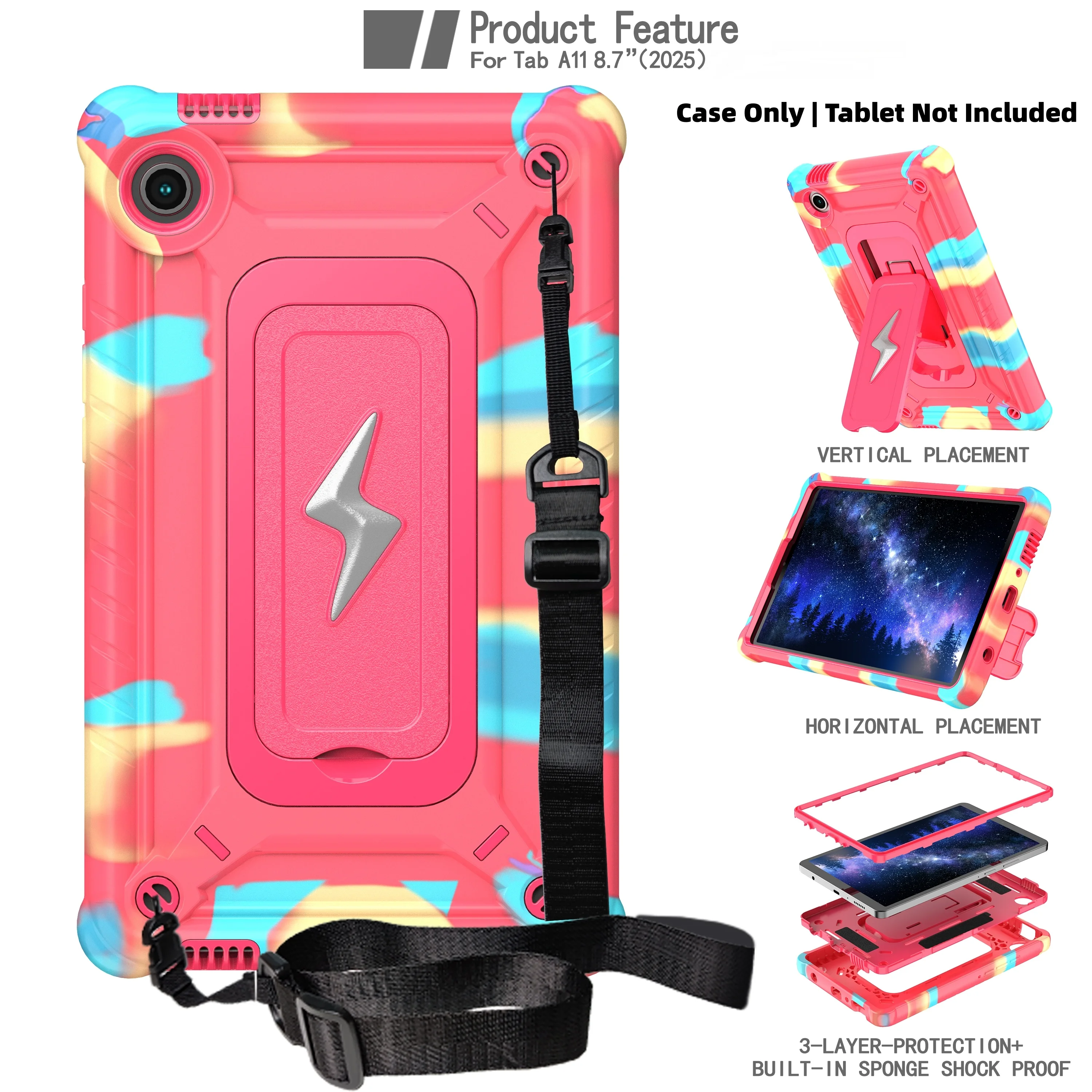 Heavy Duty Shockproof Tablet Case with Stable Kickstand and Shoulder Strap