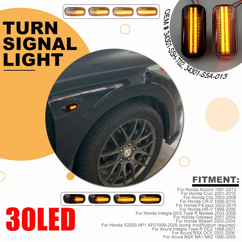 

New Dynamic Turn Signal Blinker Sequential Side Marker Flasher Light For Honda CRV Accord Civic City Fit Jazz Stream HRV S2000