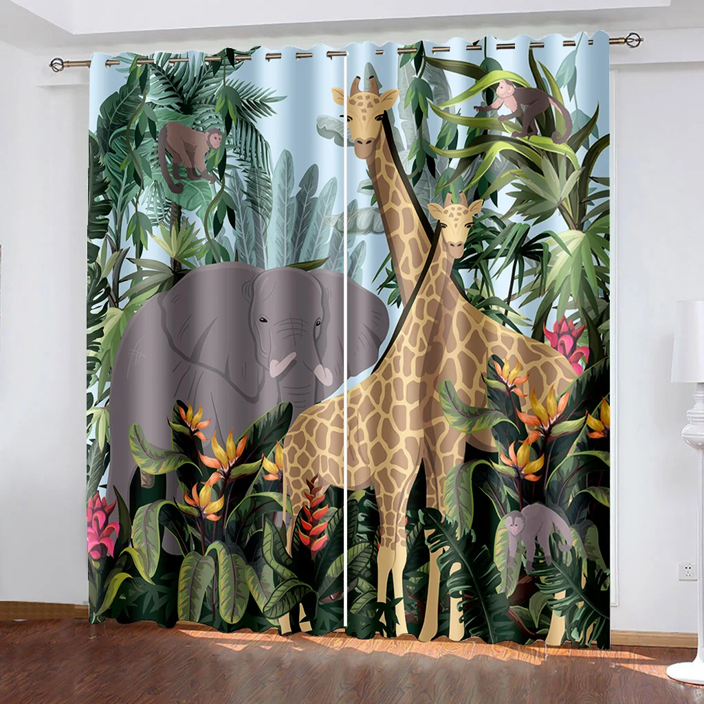 

2023 Children's Favorite Cute Animal World Series Sunshade Curtains 2 Pieces of Living Room Bedroom Home Decoration