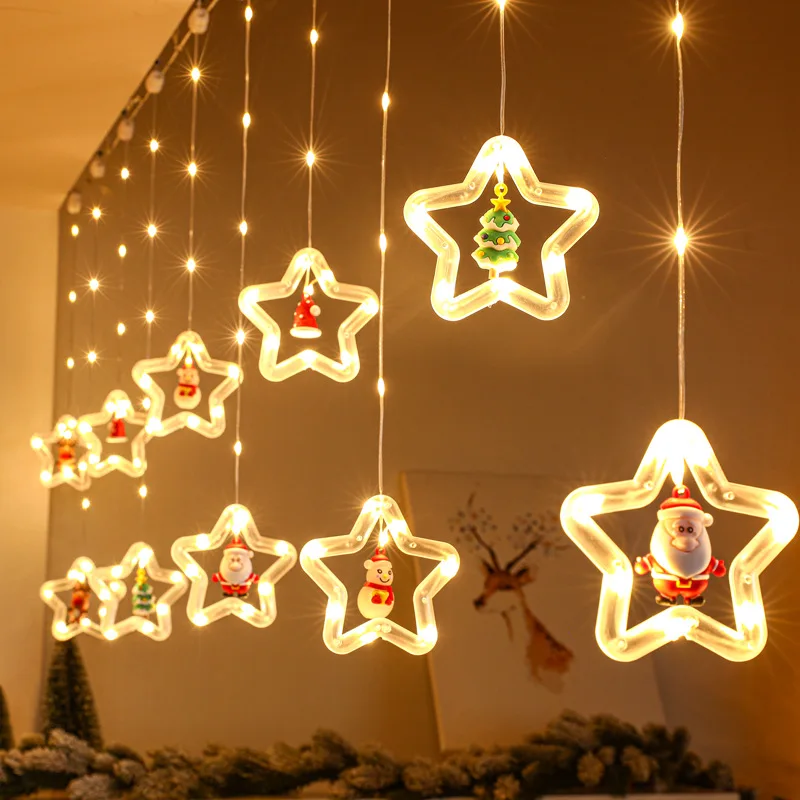 thumbnail image 1 of Guirnalda de luces navideñas con forma de estrella y Papá Noel, con enchufe USB, para fiestas navideñas, para decoración del hogar, dormitorio y ventanas, 1 of 5
