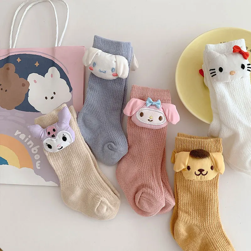

Sanrio Kawaii Baby Socks Spring/Summer Newborn Baby MyMelody Kuromi Cinnamoroll Doll Mesh Breathable Medium Sleeve Cartoon Socks