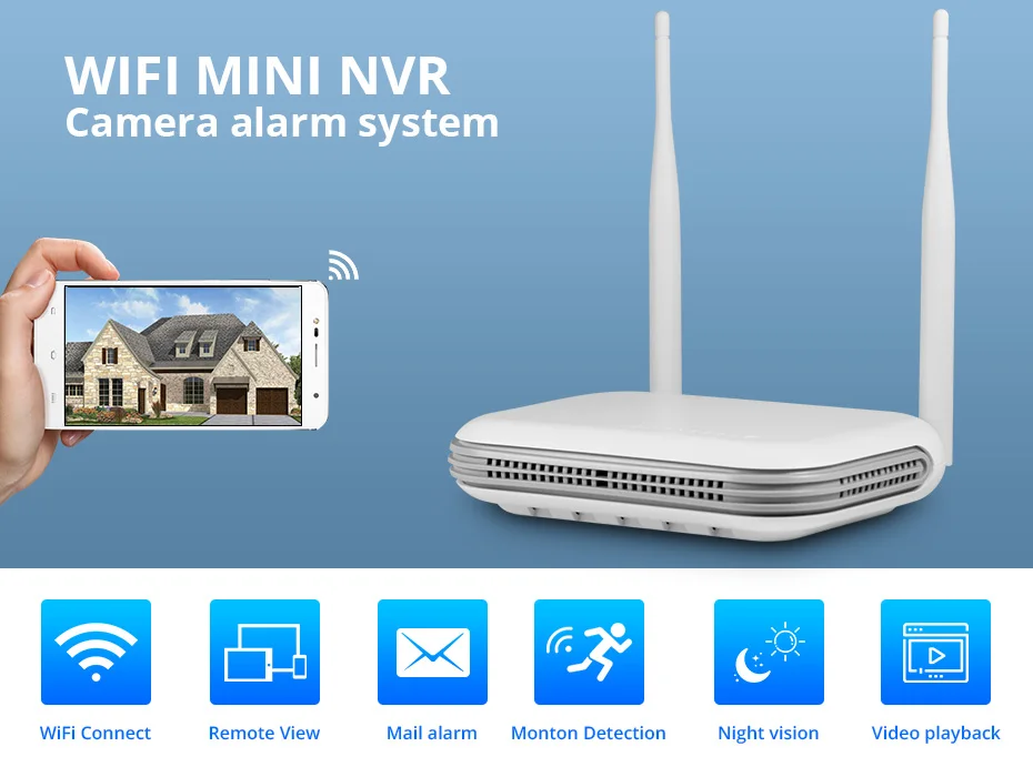 Wireless NVR unit and security components displayed on a desk