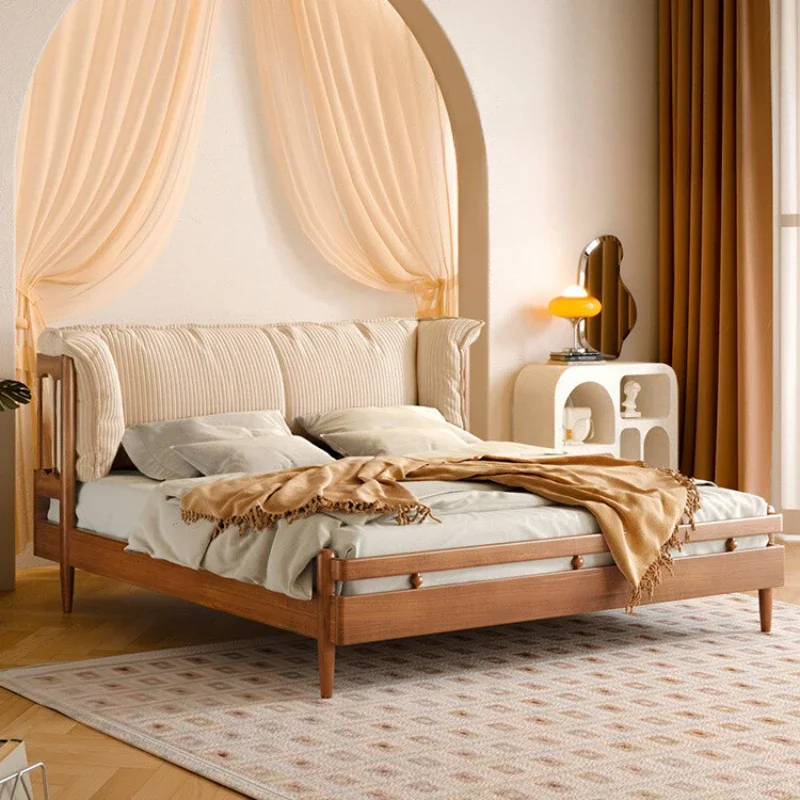 

Solid wood bed, cream style furniture, small unit, retro boxwood master bedroom, 1.8M soft double bed