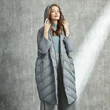 

Winter New White Goose Down Hooded Down Jacket Women's Mid-length European Station Loose Jacket