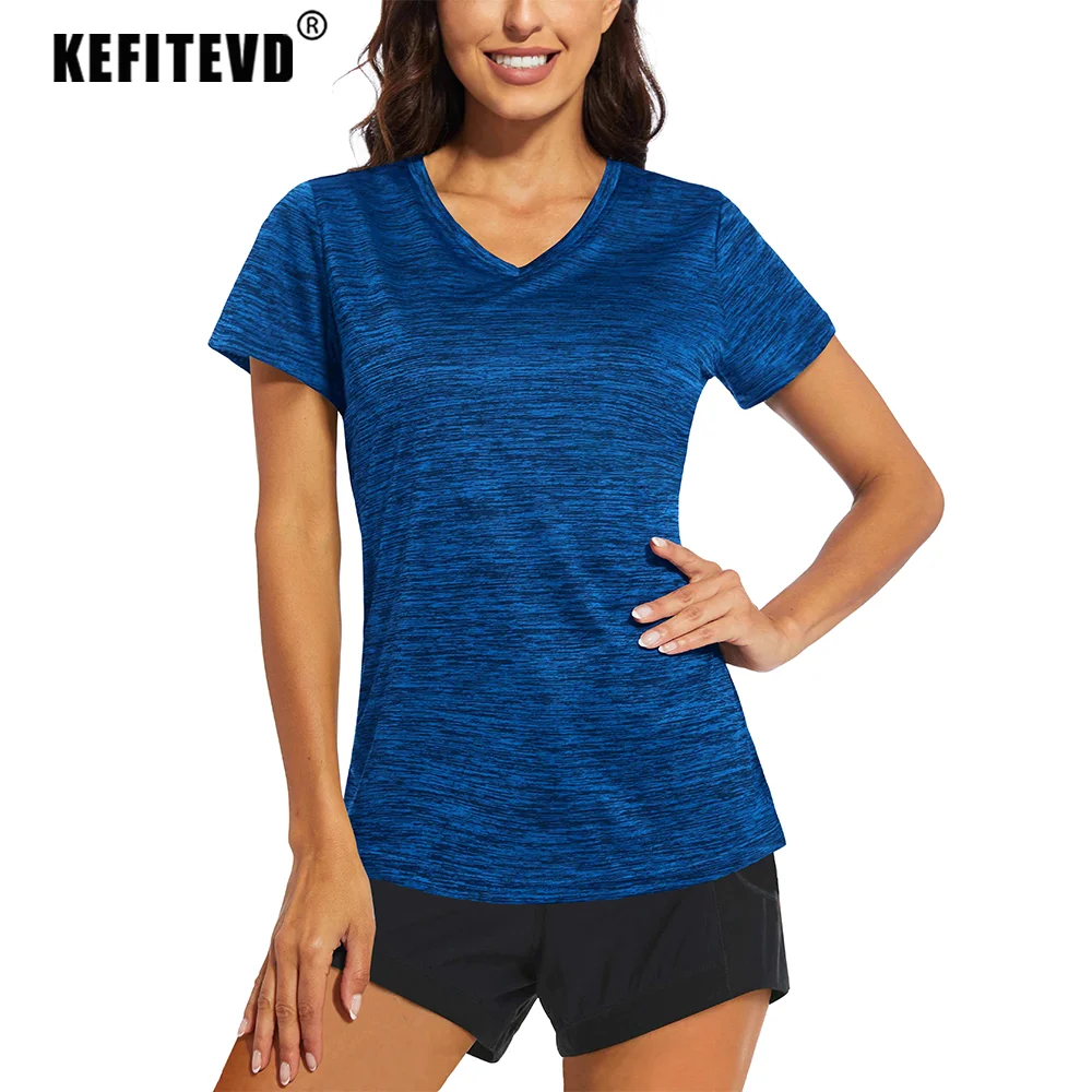 KEFITEVD Summer Quick Dry T-Shirts Women Hiking Short Sleeve Shirts Gym Running Lightweight Tee Shirt Yoga Workout Athletic Tops sport t shirt